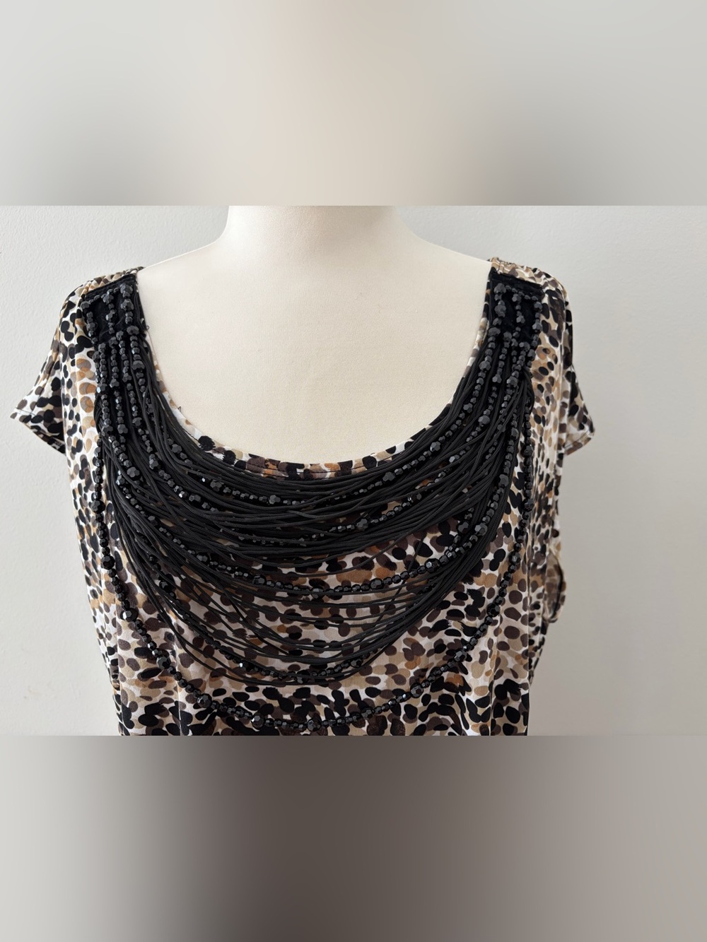 Vintage Cato Animal-Print Scoop Neck Top Attached Beaded Neck 18/20W Y2K Style - Picture 5 of 13